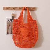 Sac de paille découpé creux de grande capacité, sac fourre-tout à une épaule de couleur bonbon fraîche, sac de plage portable